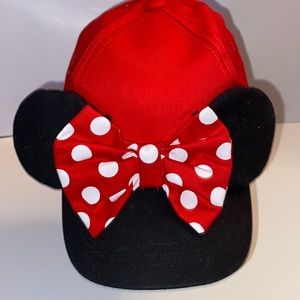 Kids Disney Minnie mouse baseball cap Minnie ears with polka dot bow red &black